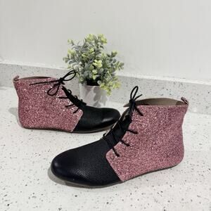 Monkey Feet Pink Glitter Leather Ballet Flat Booties Size 42 Balletcore Coquette